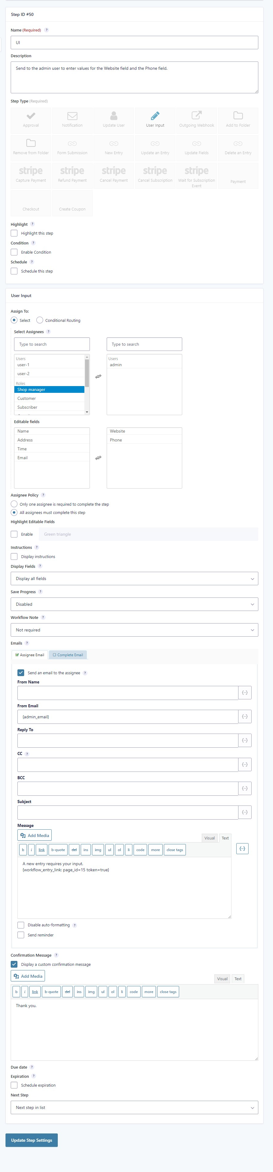 Configuring a User Input Step - Gravity Flow Documentation