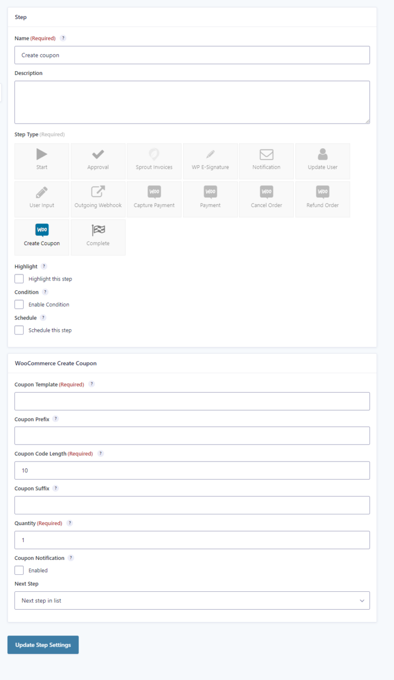 WooCommerce Extension - Create Coupon Step - Gravity Flow Documentation