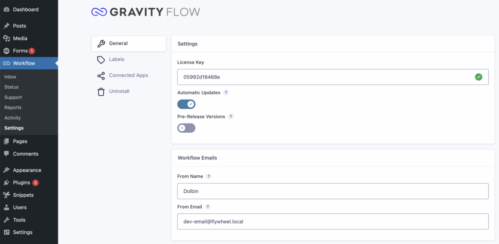 Gravity Flow General Settings