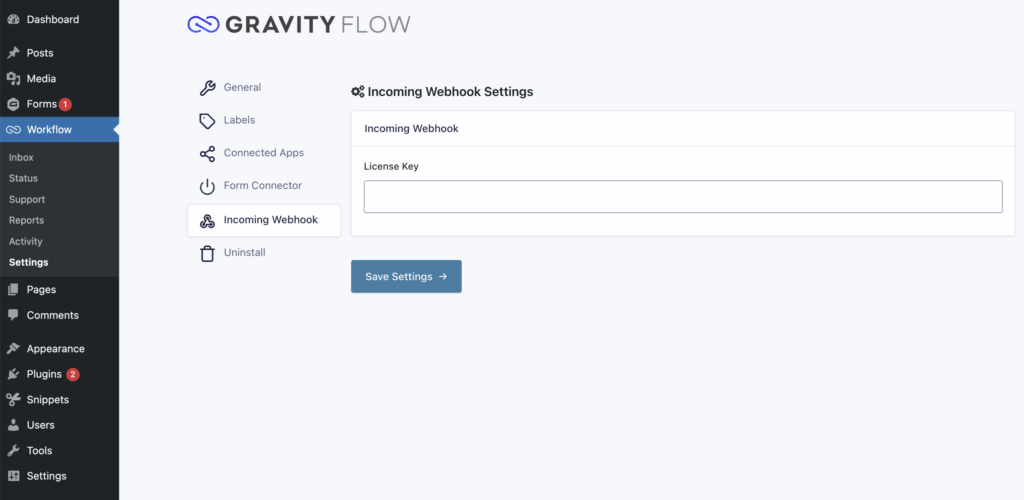 Incoming Webhook Extension Settings