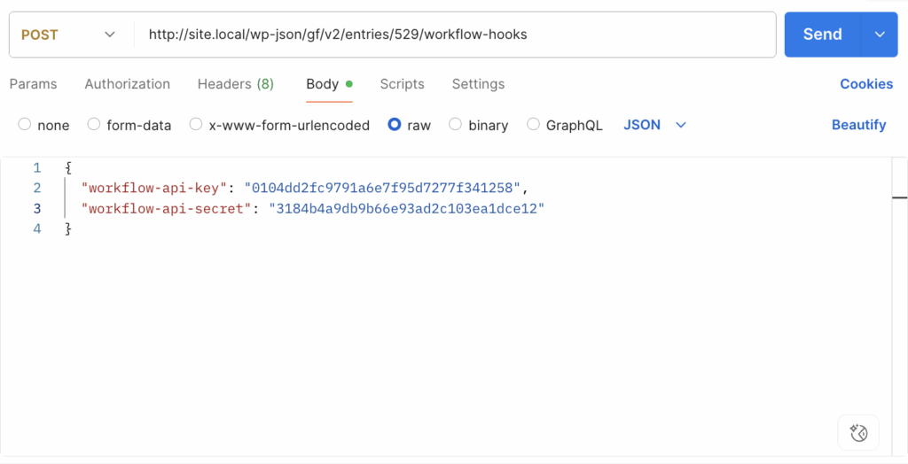 Image showing Postman request settings