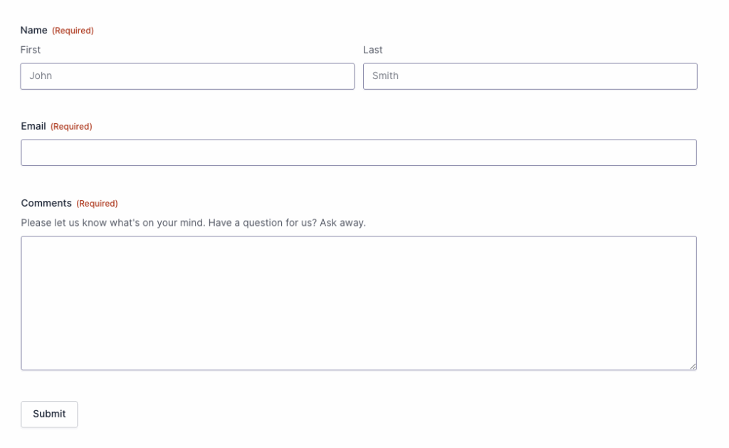 Image showing an example Contact Form