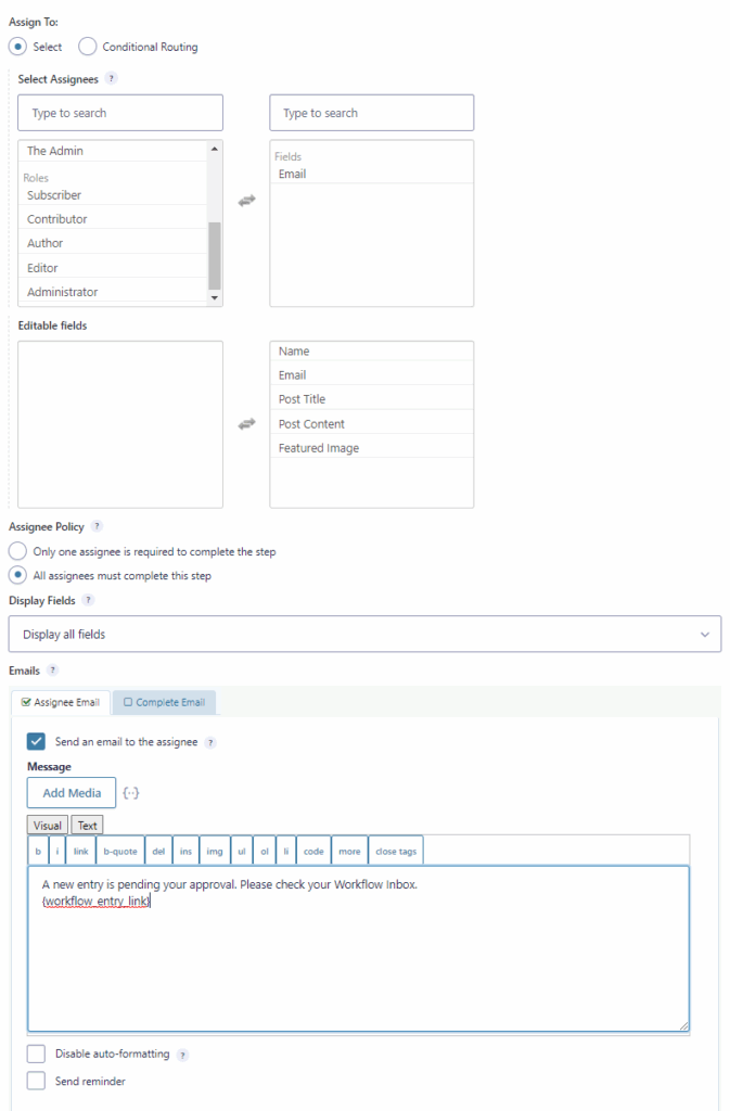 Image showing Workflow configuration and settings