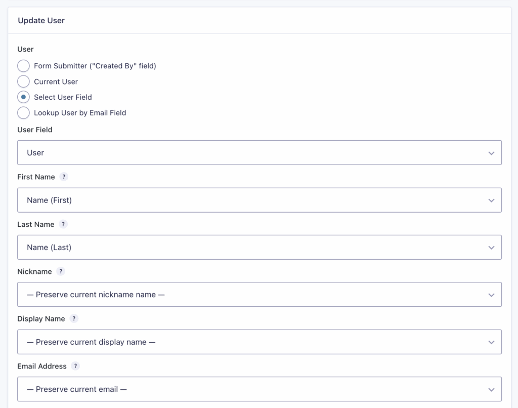Image showing Update User Step settings