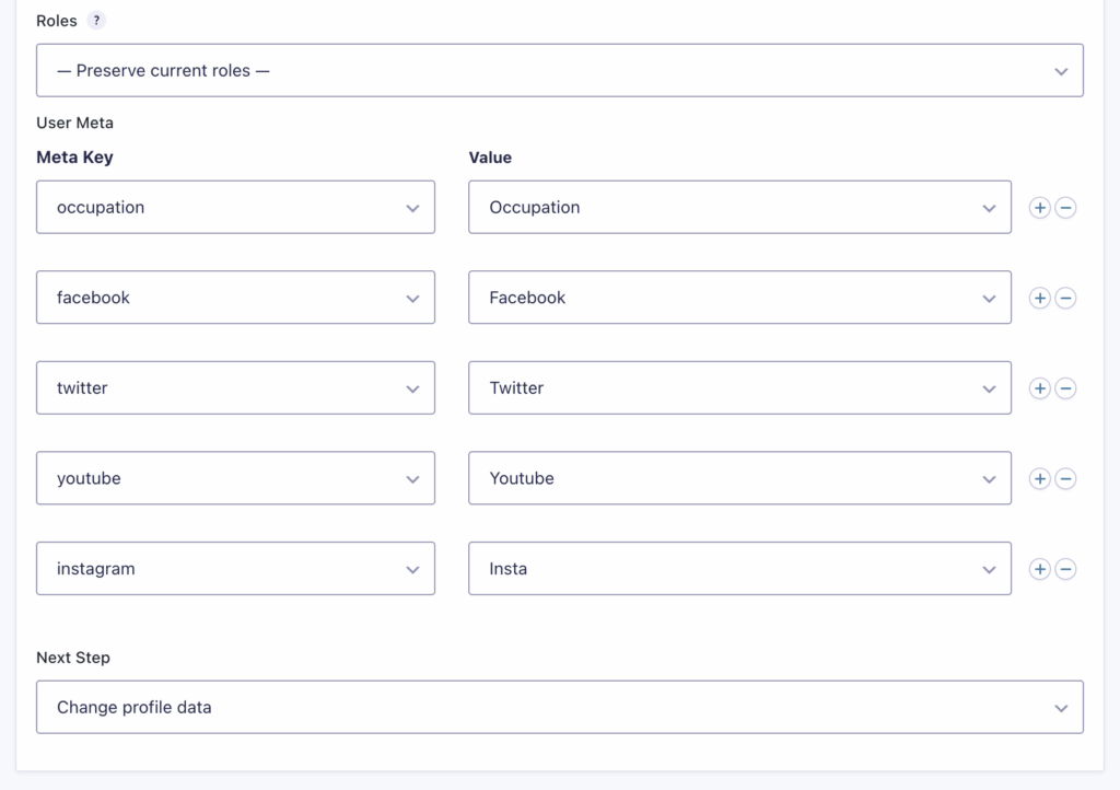 Image showing Update User Step settings
