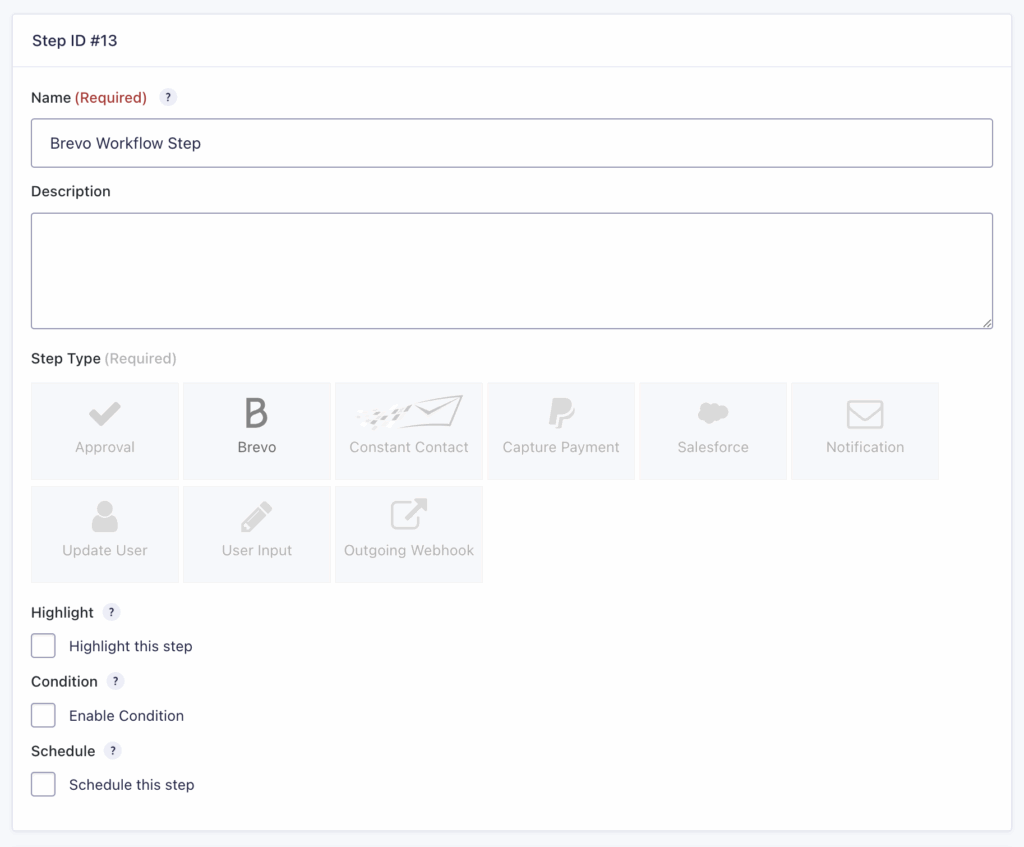 Image showing Brevo Step settings