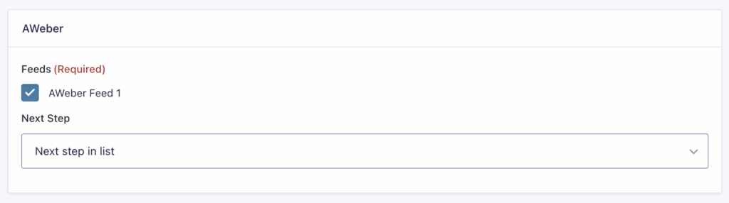 Image showing AWeber Step settings