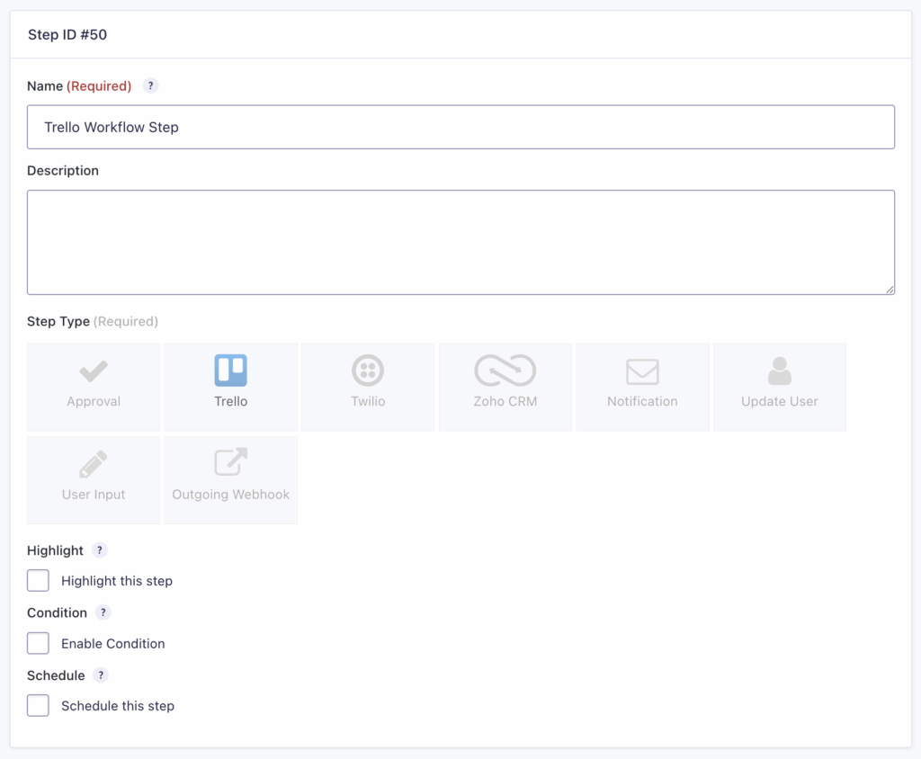 Image showing Trello Step settings