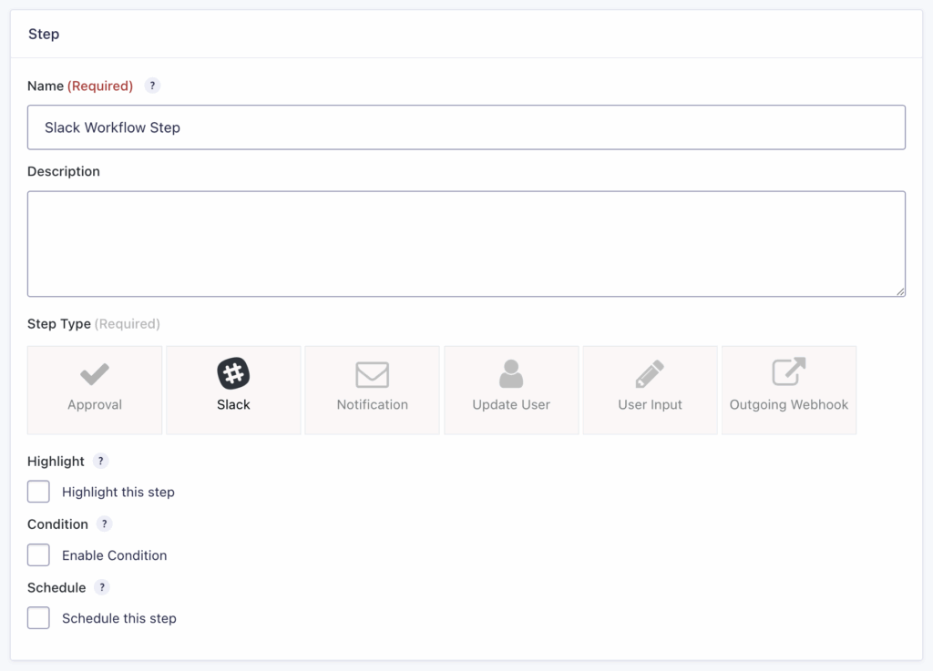 Image showing Slack Step settings