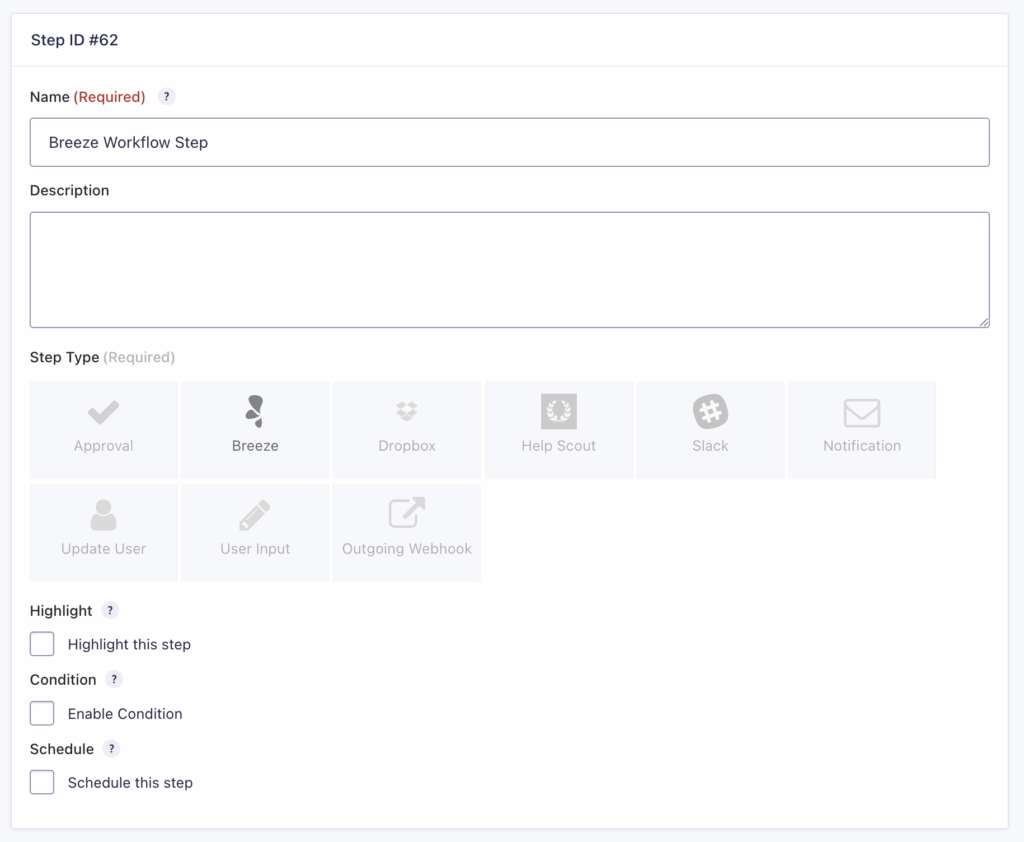 Image showing Breeze Step settings