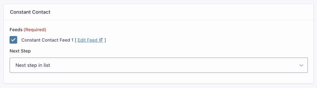 Image showing Constant Contact Step settings