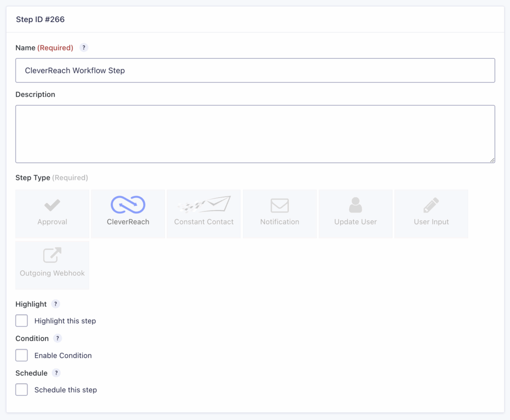 Image showing CleverReach Step settings