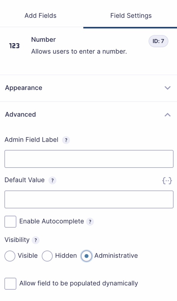 Image showing a field set to Administrative