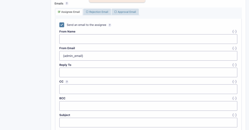 Image showing the Workflow Step Email settings