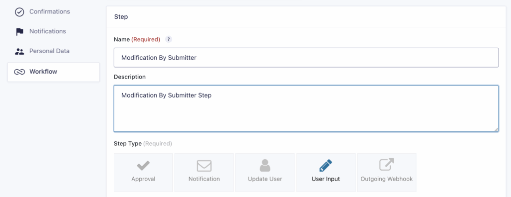 Image showing the Workflow Step settings