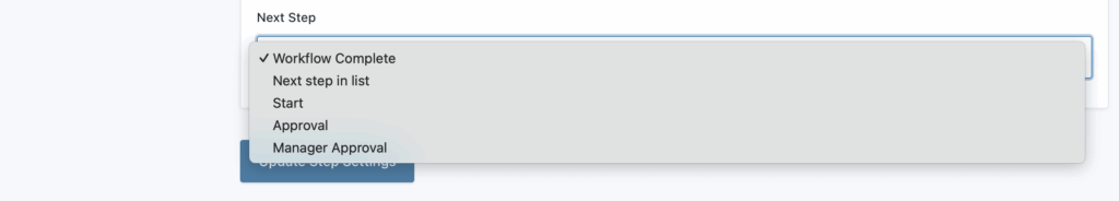 Image showing the Next Step settings