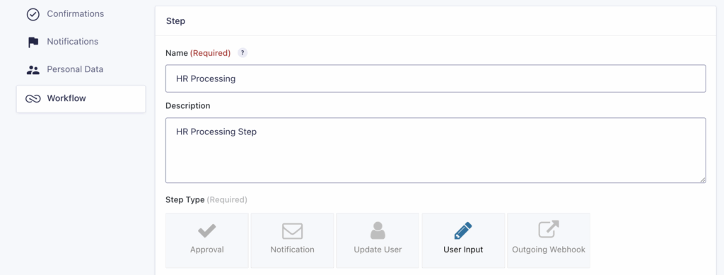 Image showing the Workflow Step settings