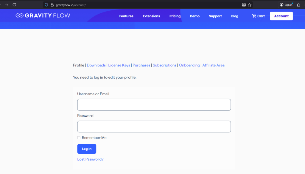 Image showing Gravity Flow login screen