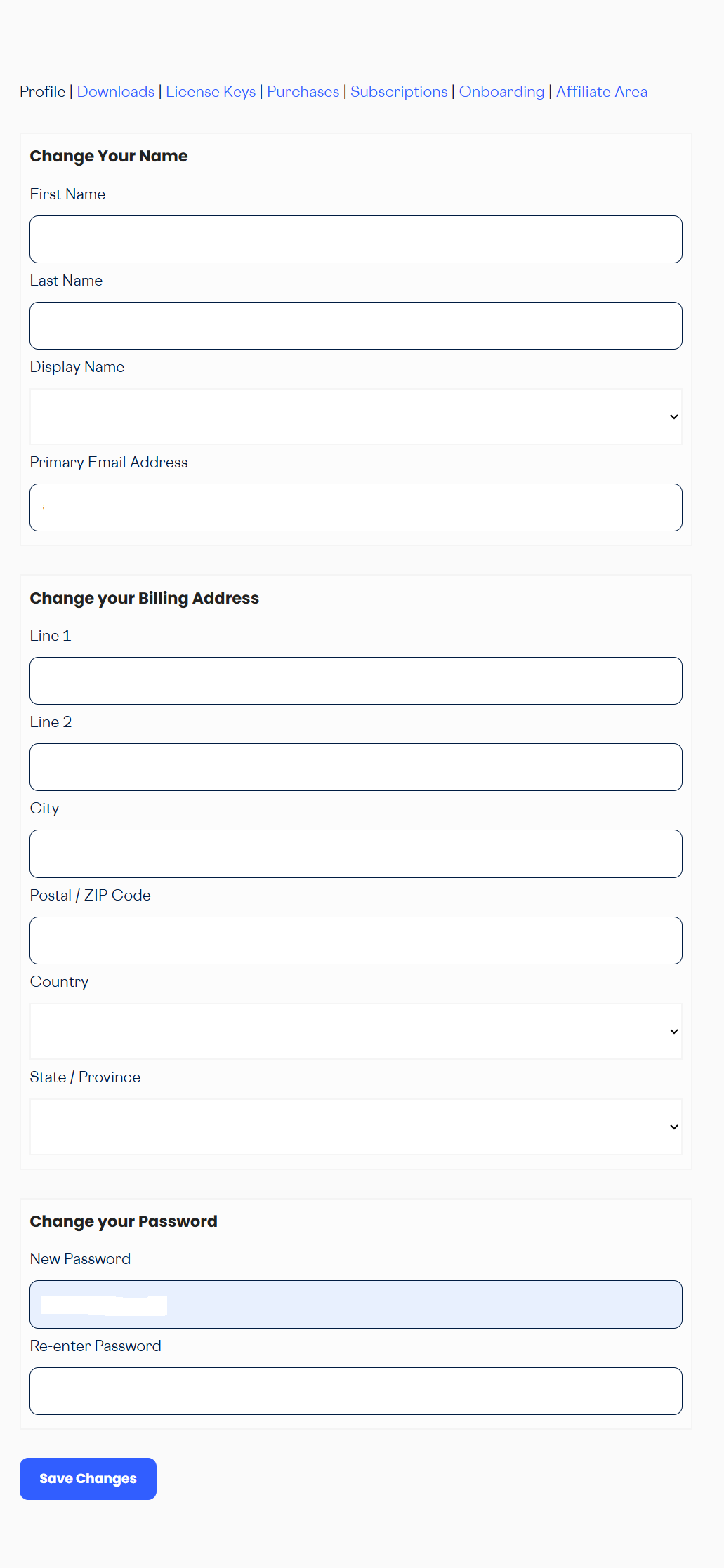 Image of the Update profile form