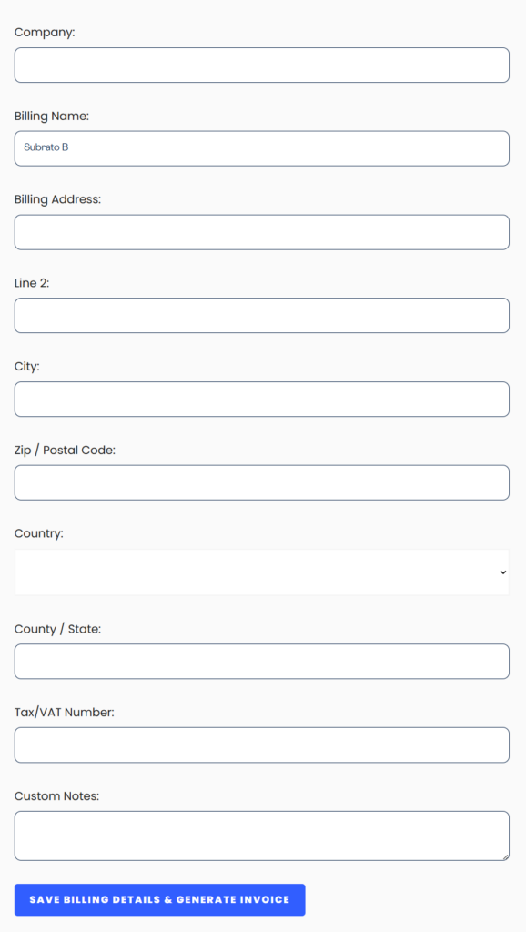 Image showing the form to update billing address tax details and re-geerate the invoice.