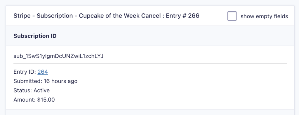 Image showing subscription details in the Entry