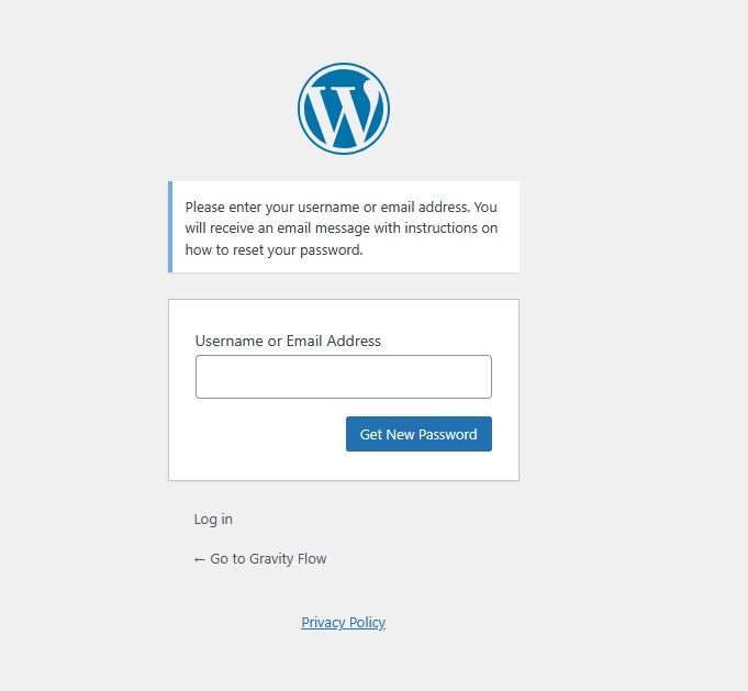 Image showing WordPress recovery password screen.