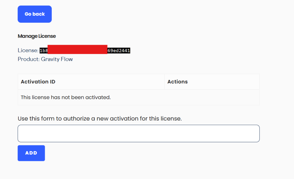 Image showing manage license form