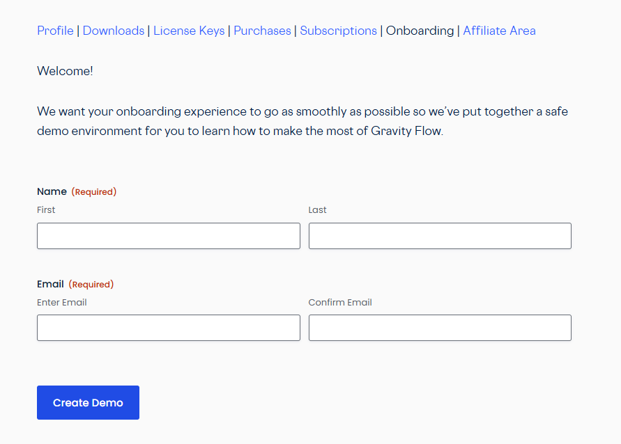 Image showing demo site creation form
