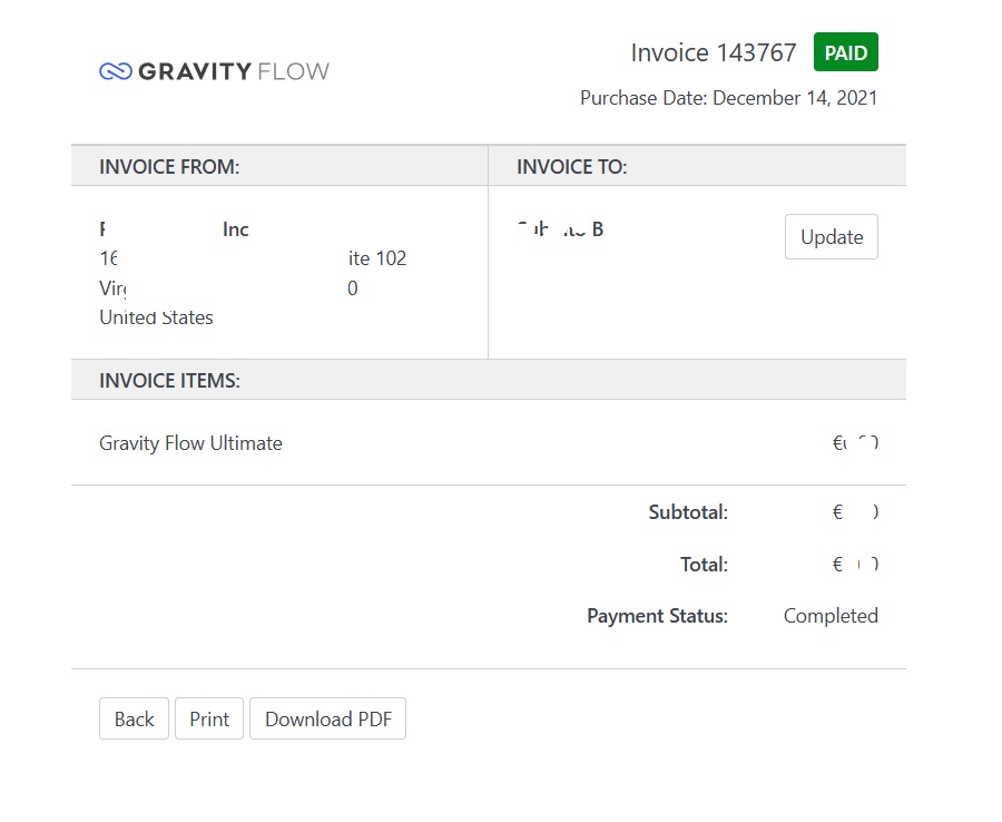 Image showing a Gravity Flow invoice