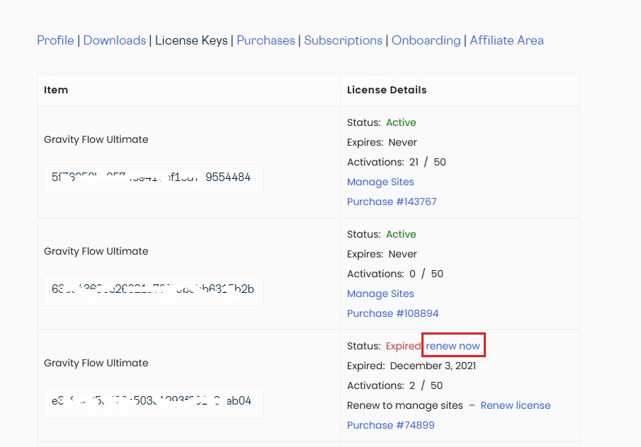 Image shows the renew link