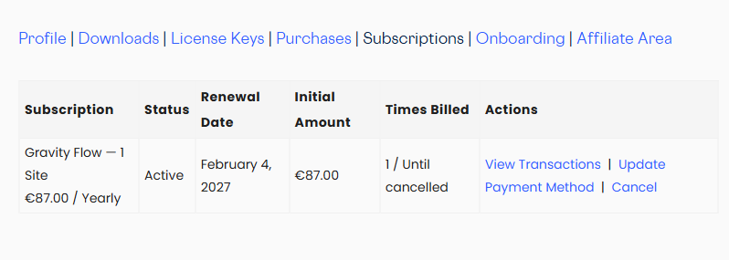 Image showing list of subscriptions