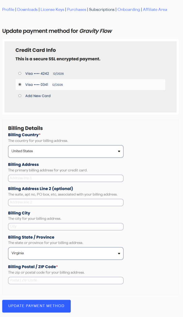 Image showing the update card form