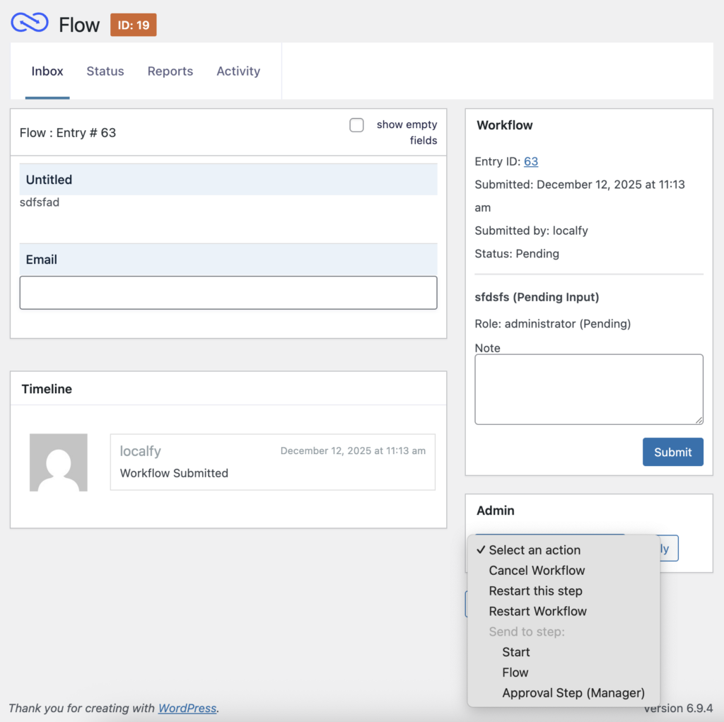 Image showing Worflow status page