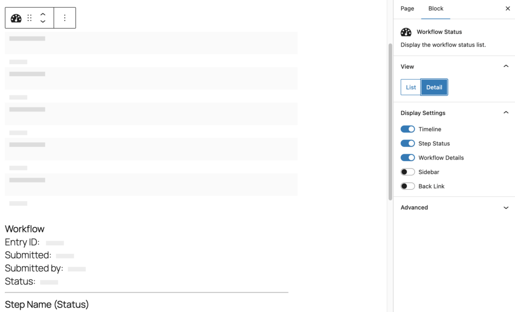 Image showing Workflow Status Details without Sidebar