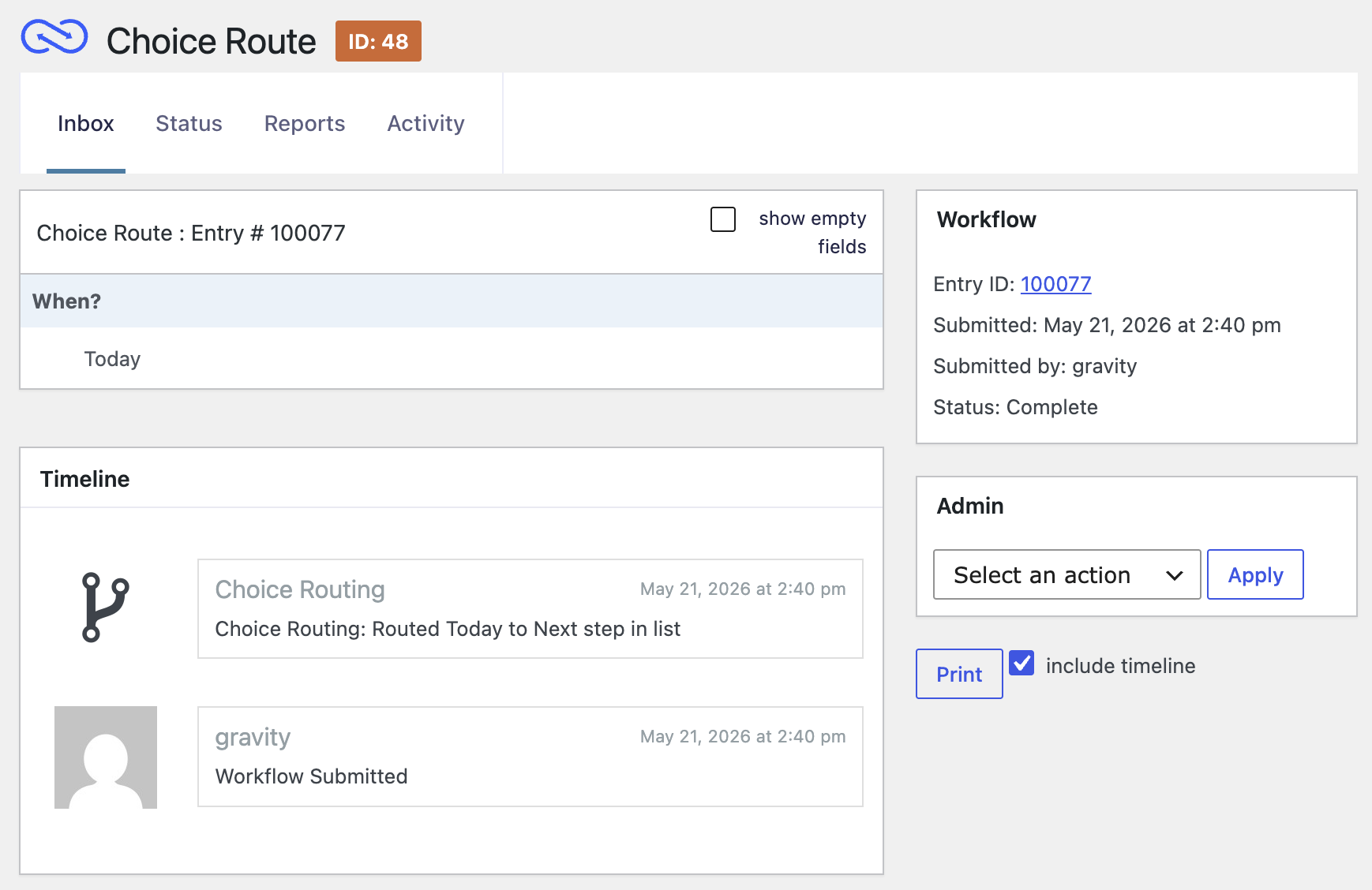 Image showing Timeline Note for Choice Routing step