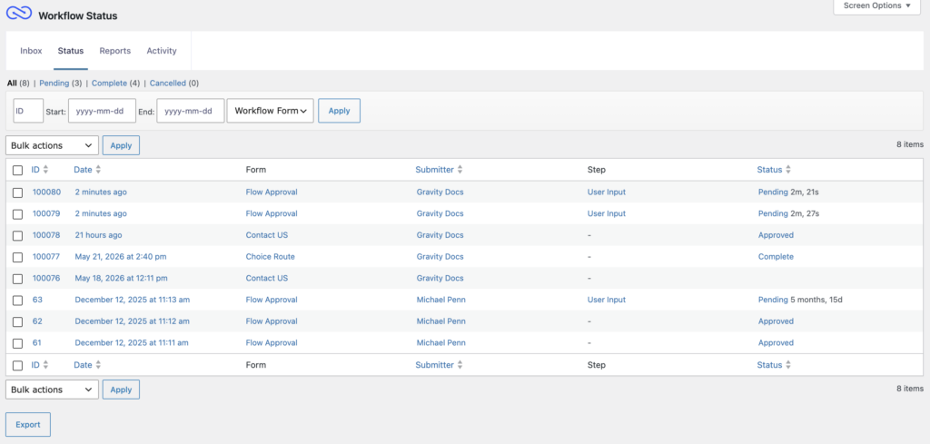 Image showing Gravity Flow Status Page